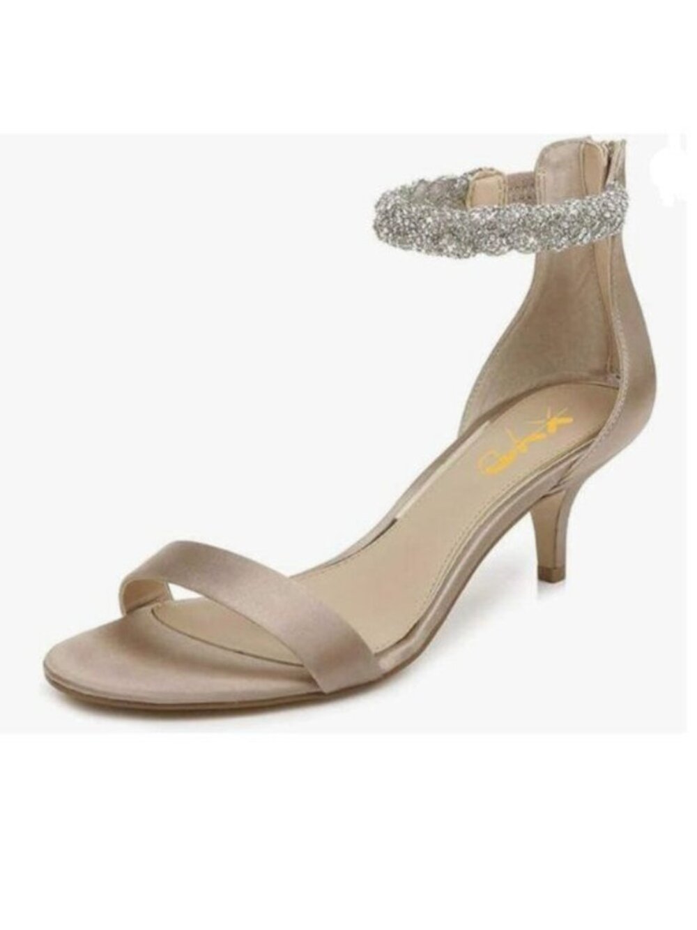 XYD Tan Ankle Strap Kitten Heel Sandals Cute Rhinestone Bridal Party Dress Shoes